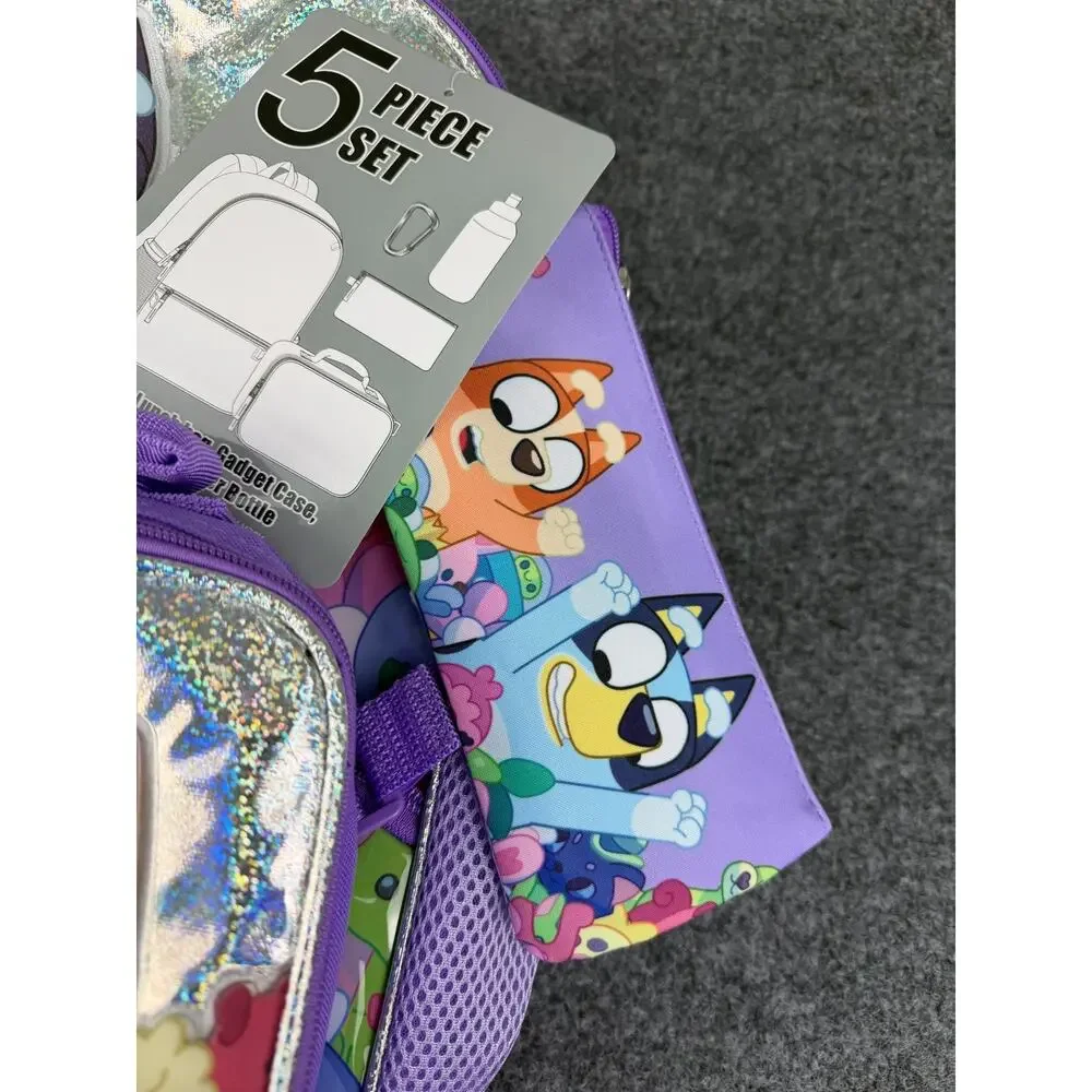 New Bluey & Bingo 5-Piece Backpack Set with Lunch Bag & Water Bottle - Official